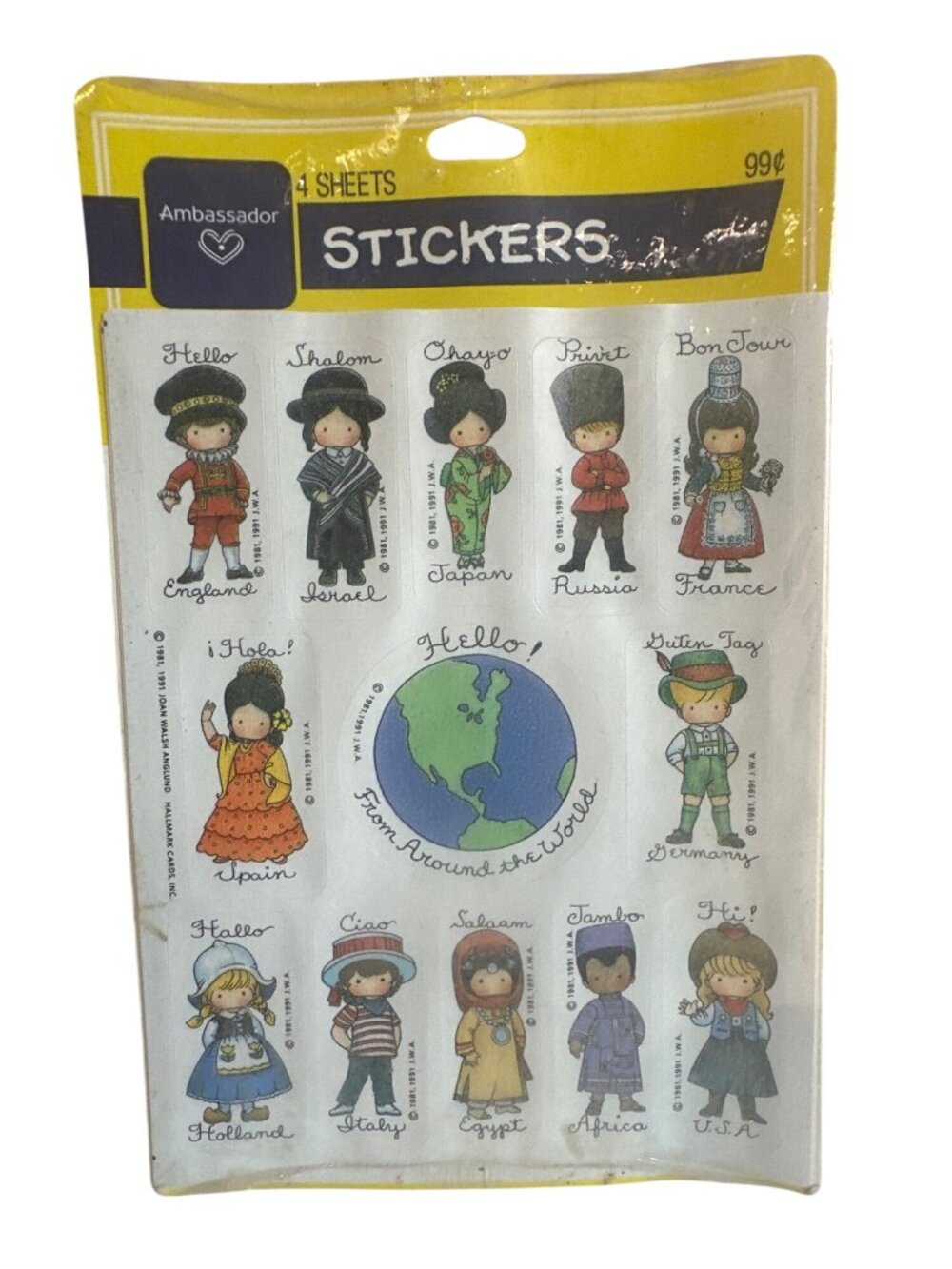 Vintage Hallmark Joan Walsh Anglund Hello Around the World Stickers New